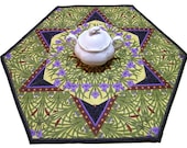 Hexagon Summer Table Topper Quilt Geometric Iris Purple and Green