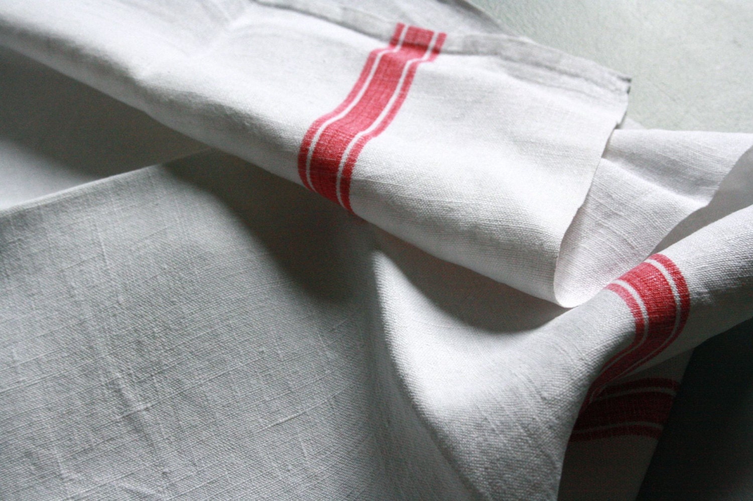 vintage pure linen red striped towel, monogrammed LM6