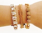 Arm candy set - Silk bracelet and Chunky Chain bracelets - 24k gold plated