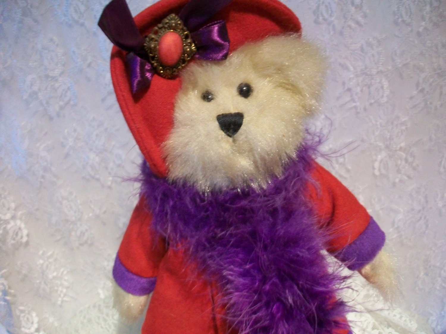 Red Hat Society Collectable Teddy Bear With Stand  6" x 10"