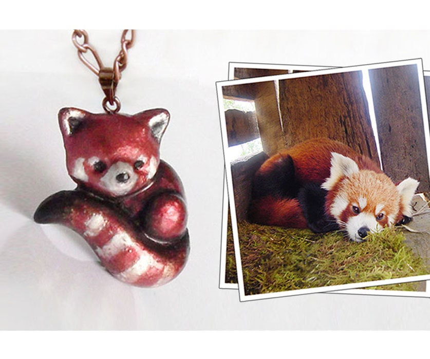 Red panda polymer clay brooch or pendant - 10% of proceeds will go to the RED PANDA NETWORK charity