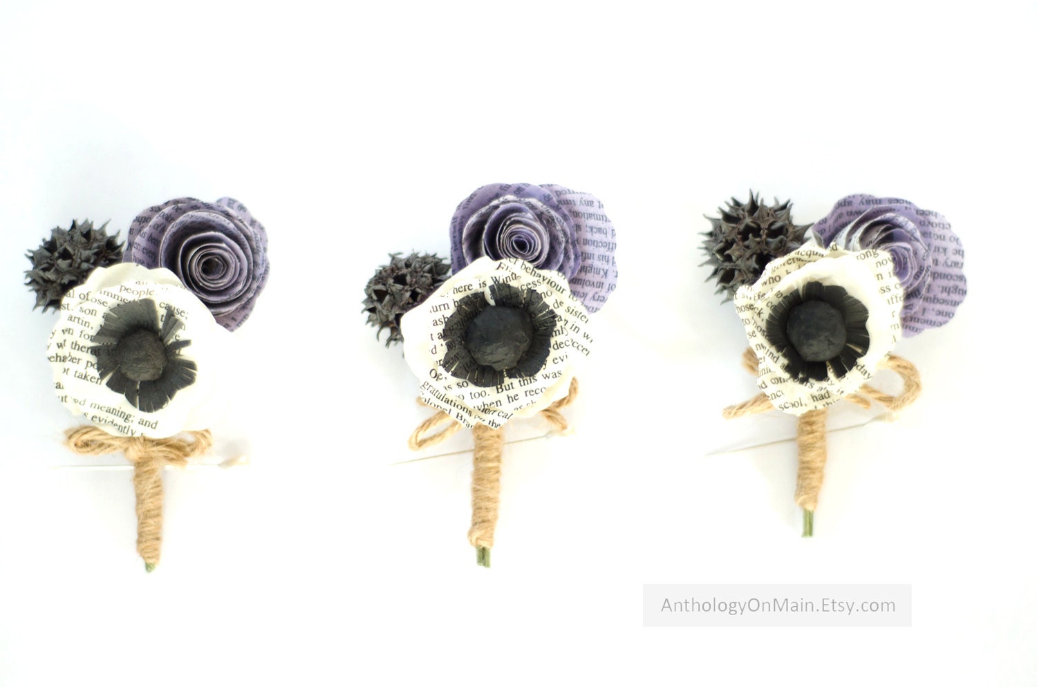 Jane Austen Boutonniere - Eco Friendly Book Page Flower for Wedding Party, Groomsmen, Guests, Prom - Customized to Your Colors