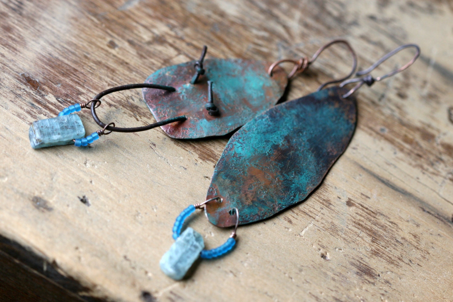 Kyanite earrings-Rustic,Primitive,Recycled Metal, Gipsy,Organic,Blue Kyanite Stones, Blackened Metal,Bohemian,Tribal