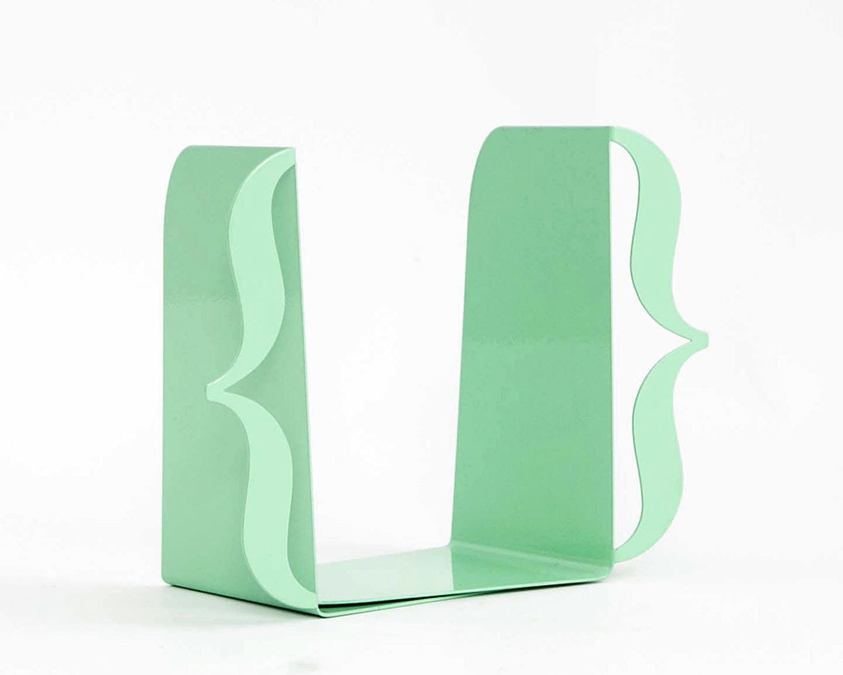 Bookends - Brackets (mint green) - laser cut for precision out of metal thick enough to hold a bunch of books.
