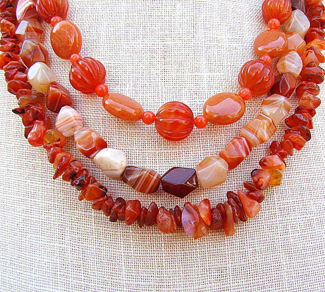 Multistrand carnelian necklace Rust orange beaded necklace Semi precious gemstone jewelry Multi strand beaded jewelry