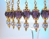 Bridesmaid jewelry Purple bridesmaid earrings Lavender pearl and crystal earrings Dangle earrings Prom wedding bridal jewelry Beaded jewelry