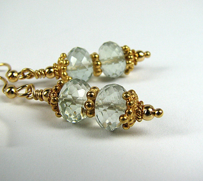 Green amethyst earrings 24k gold vermeil earrings Gemstone beaded earrings Pierced dangle earrings Beaded jewelry Mothers Day