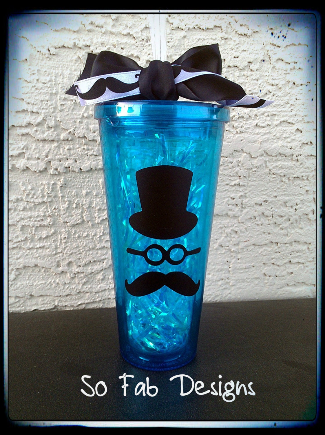 Customized 20 oz. Mustache with glasses and top hat Acrylic, Double walled,BPA Free cup