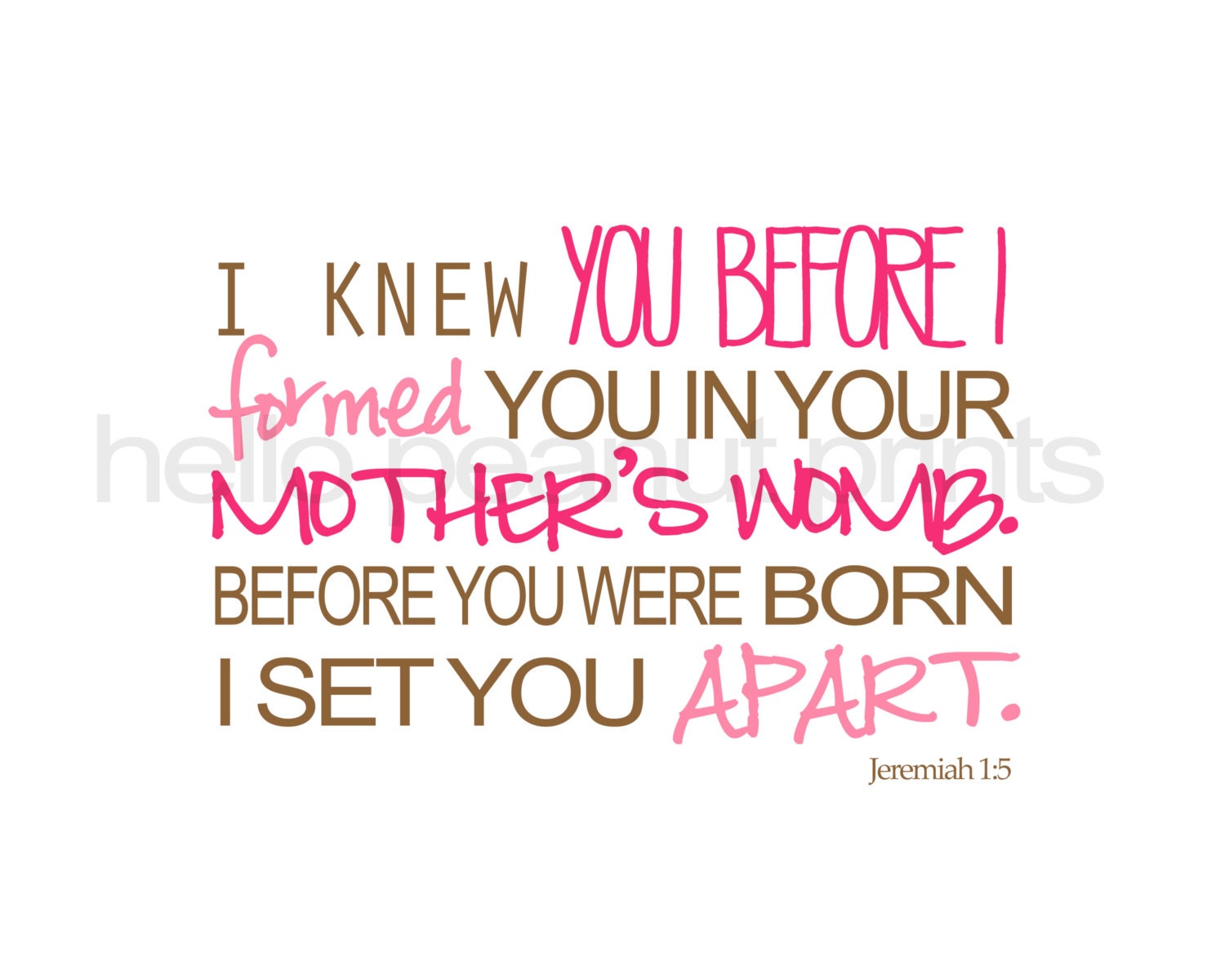 8 x 10 Nursery Print - Baby Art, Children Decor, Baby Shower Gift (I knew you - Landscape, Pinks)