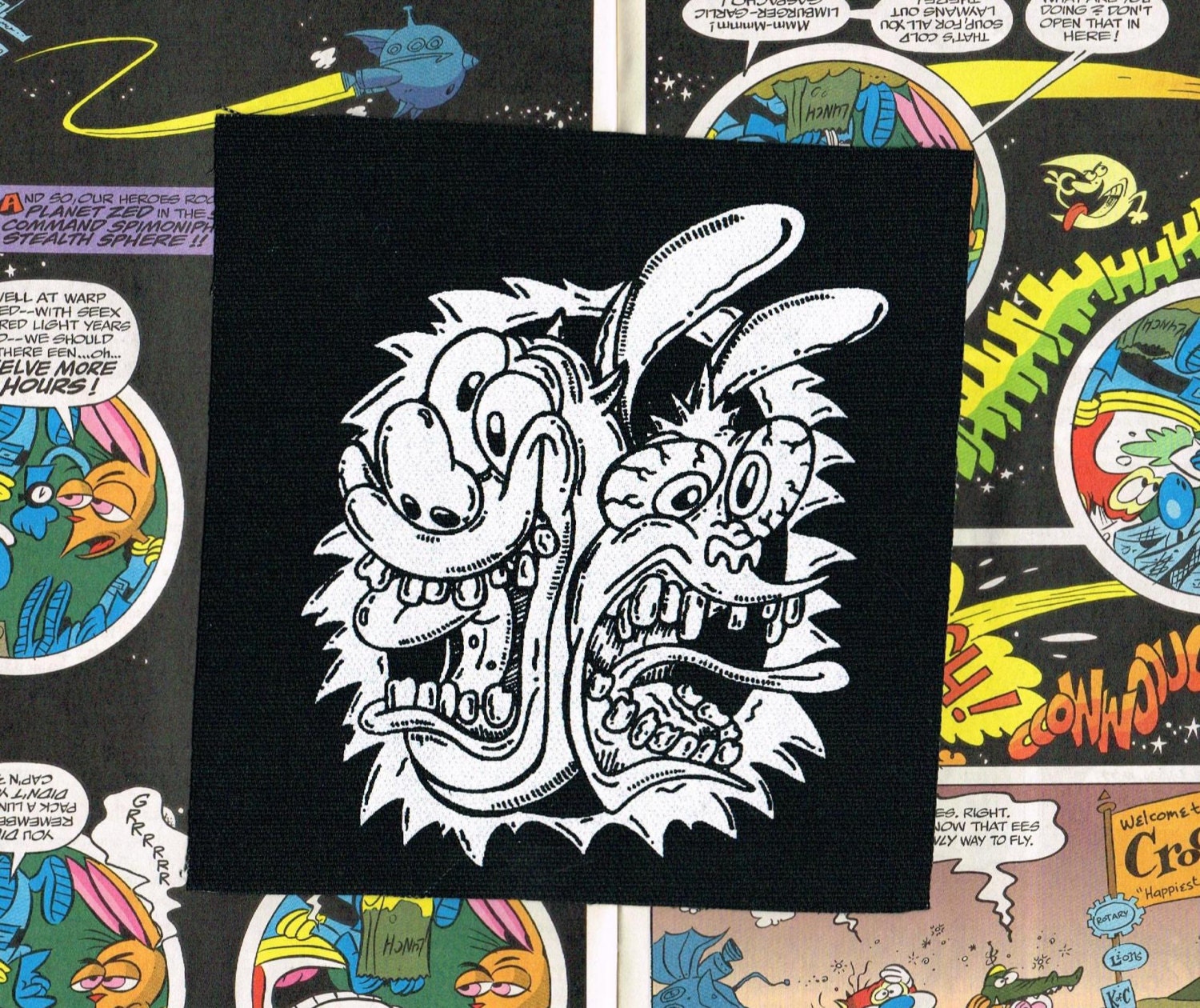 Ren and Stimpy Patch in Black and White