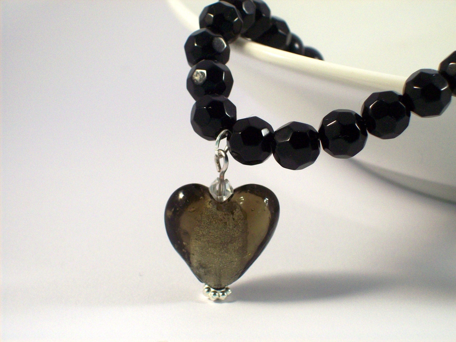 Black Beaded Heart Necklace, Black Beaded Necklace, Beaded Necklace