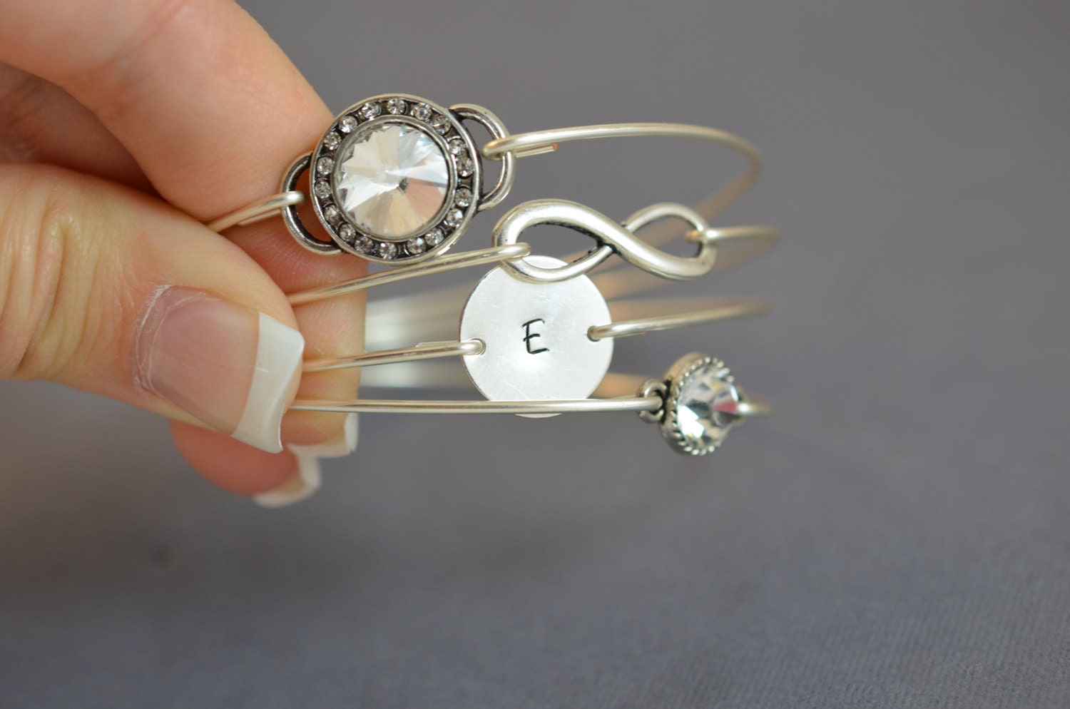 Never Too Much Sparkle Bangle Bracelet Set- Personalized Bangle Set- Silver Rhinestone Jewelry- Rhinestone- Bridesmaids Gifts
