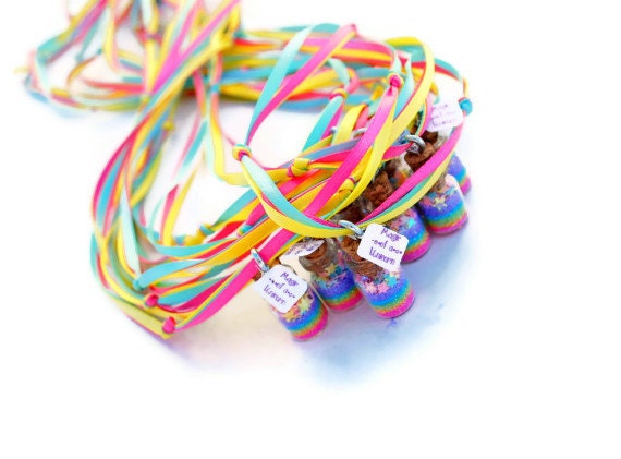 Unicorn Necklaces, Magic of a Unicorn, Set of 10, Unicorn Party, pastel, rainbow, stars, Ribbon, Glitter,