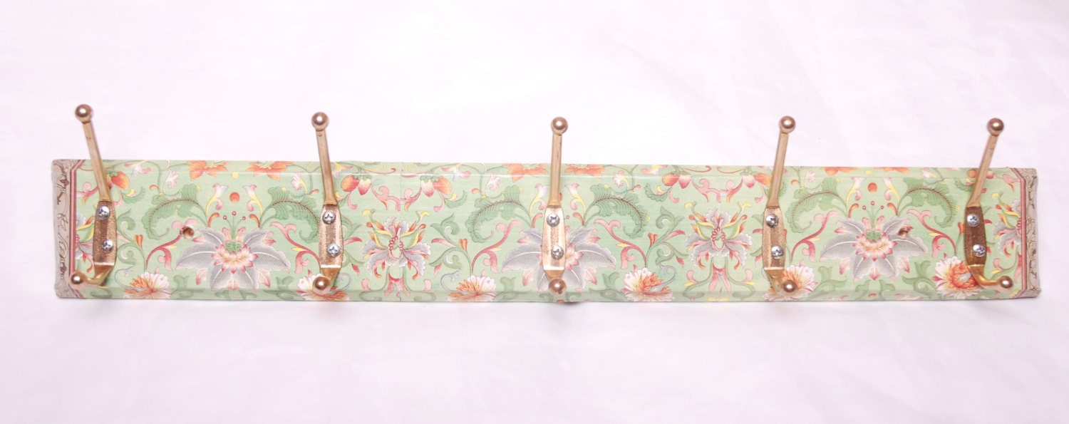 Coat hook rack wall green Oriental patterns