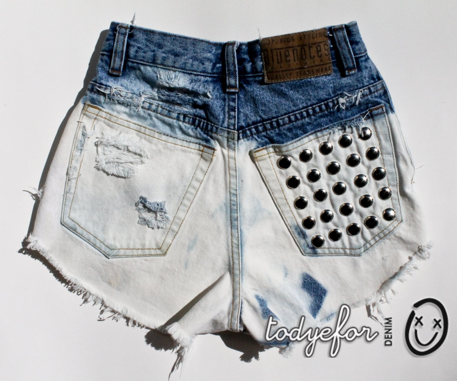 High Waisted Studded Denim Shorts Vintage Destroyed Jean Cutoffs