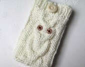 iPhone 5/ 4 case iPod Touch cover Android phone bag Blackberry holder Smartphone HTC Droid Incredible sleeve, Owl knit in Ivory/ Off White
