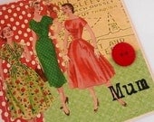 Birthday Card Mum Mothers 1950's Vintage Ladies Retro Red Button