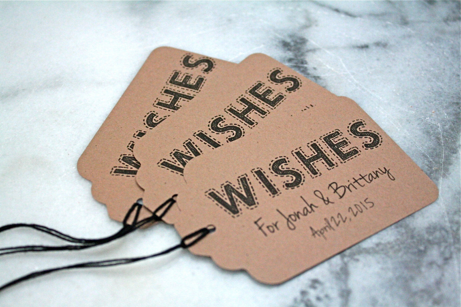 Personalized wedding wish tags, 50.  Rustic chic wish tags on sturdy Kraft brown card stock.  Custom print with your name and wedding date.