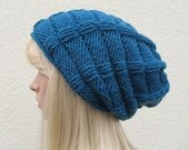Slouch Hand Knit Ocean Blue Hat, Unisex Hand Knitted Hat, Tam Hat in Ocean Blue, Blue hat