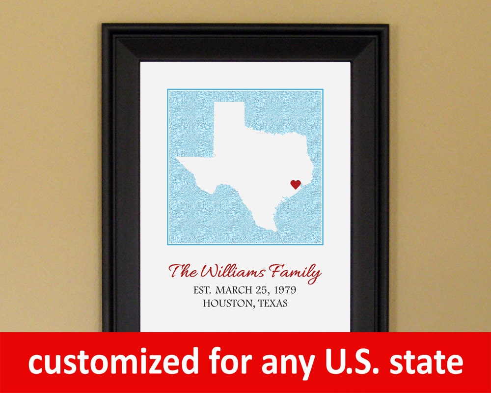 Father's Day Present - Gift for Dad - Personalized Family Name Sign - Custom Texas State Love Map - 11 x 14