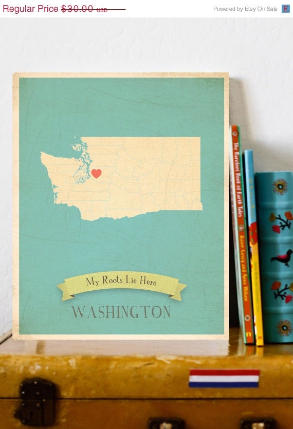 25% OFF SALE Washington State Roots Map 11x14 Customized Print