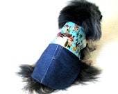 Western Dog Clothes for Small Sizes - One-piece Multicolored Cowboy Shirt & Indigo Jeans Pomeranian Poodle