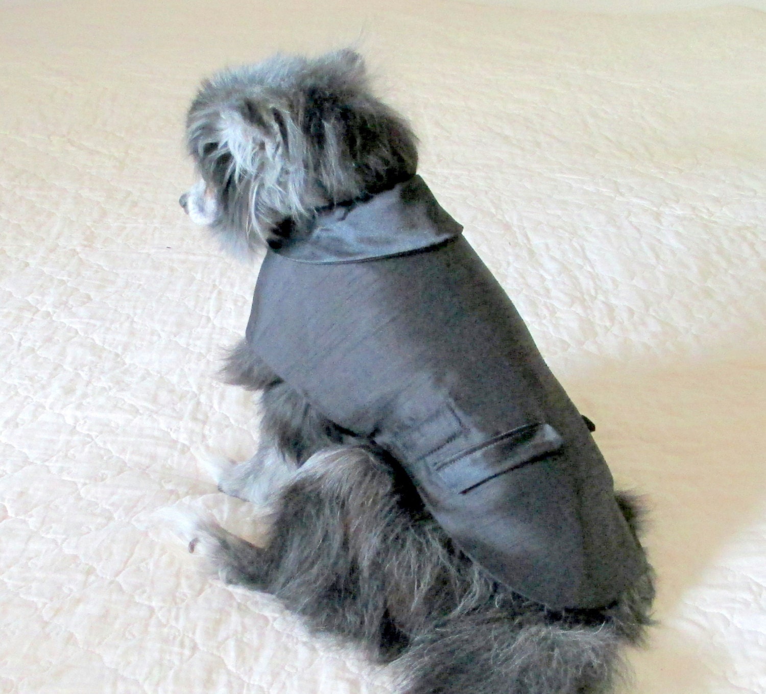 Tuxedo for Little Dogs - Black Polyester Shantung with Satin Shawl Collar and Pocket Flaps - Chihuahua Sizes