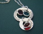 Solid Sterling Silver Mother, Grandmother, Nana Personalized Custom Made 5 Name Necklace on Washer with Birthstones (3/4")