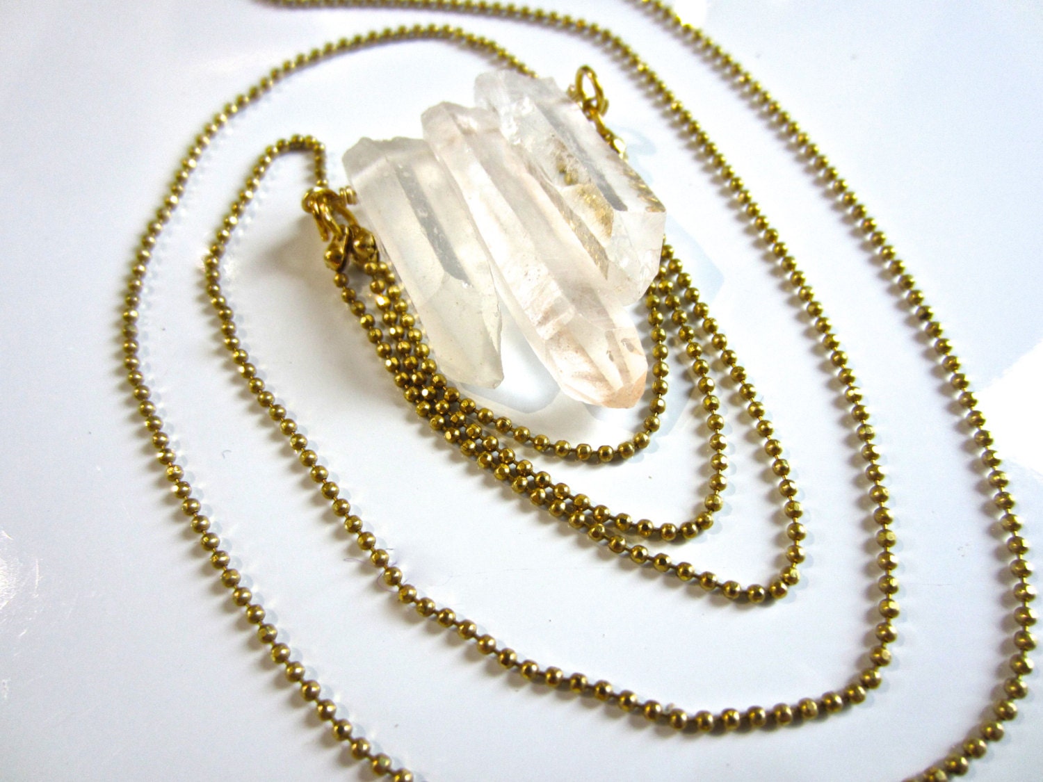 aether - raw crystal necklace - raw brass chain & rough quartz jewelry