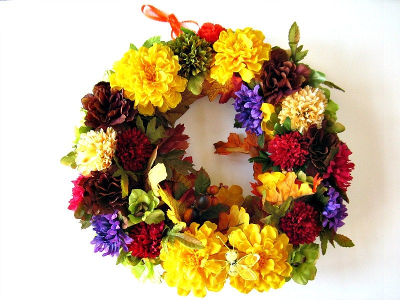 Fall floral wreath, Home decoration, Autumn floral wreath, Fall accent wreaths, Silk floral wreath (GN47)