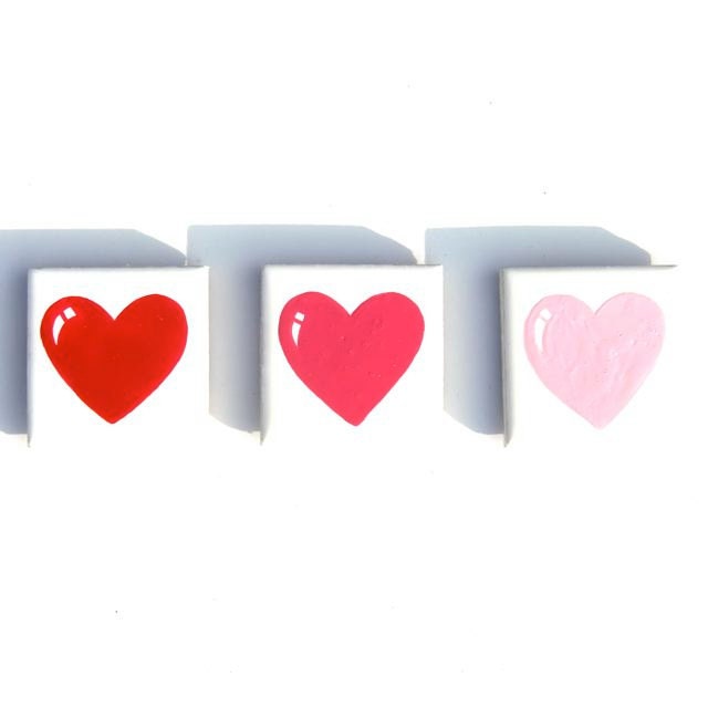 Pink Heart Magnet Tiles, Set Of Three Ceramic Valentine Heart Tokens - freespiritdesigns2