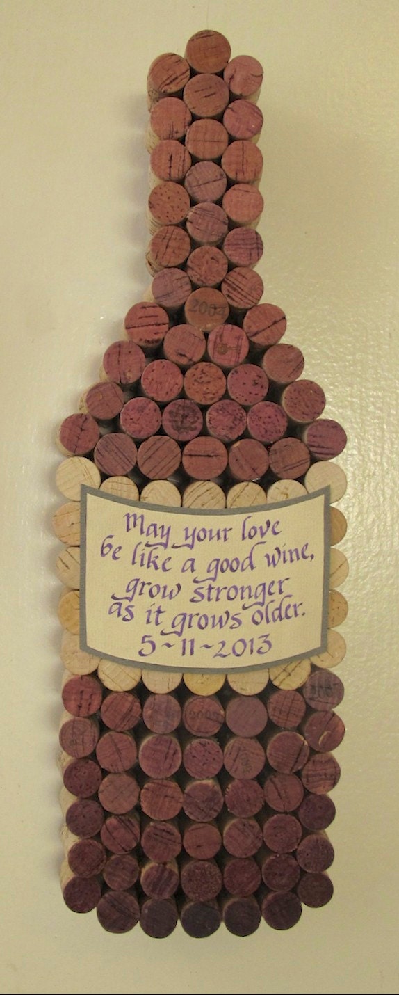 Handmade Wine Cork Wine Bottle Cork Board with Hand Cut Label, Personalized Calligraphy Quote, Add Date for Wedding or Anniversary
