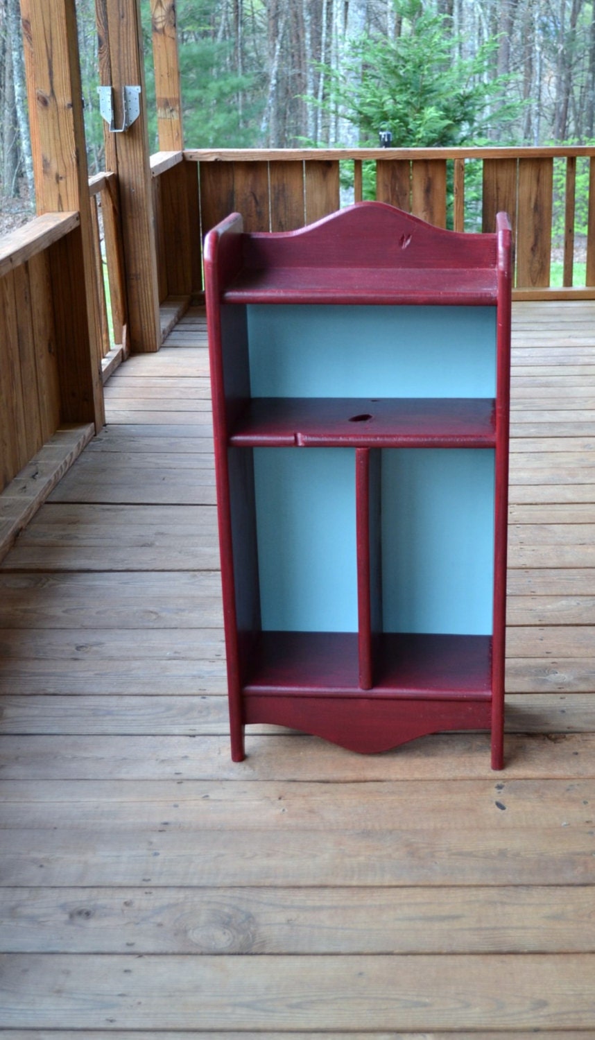 Shabby Chic Wood Bookcase Red Turquoise Upcycle Recycle