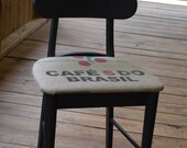 Vintage Shabby Chic  Chair Black with Burlap Coffee Seat Upcycle Recycle