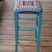 Shabby Chic Stool 30"  high with Granny Square Crochet Cover Turquoise Upcycle Recycle