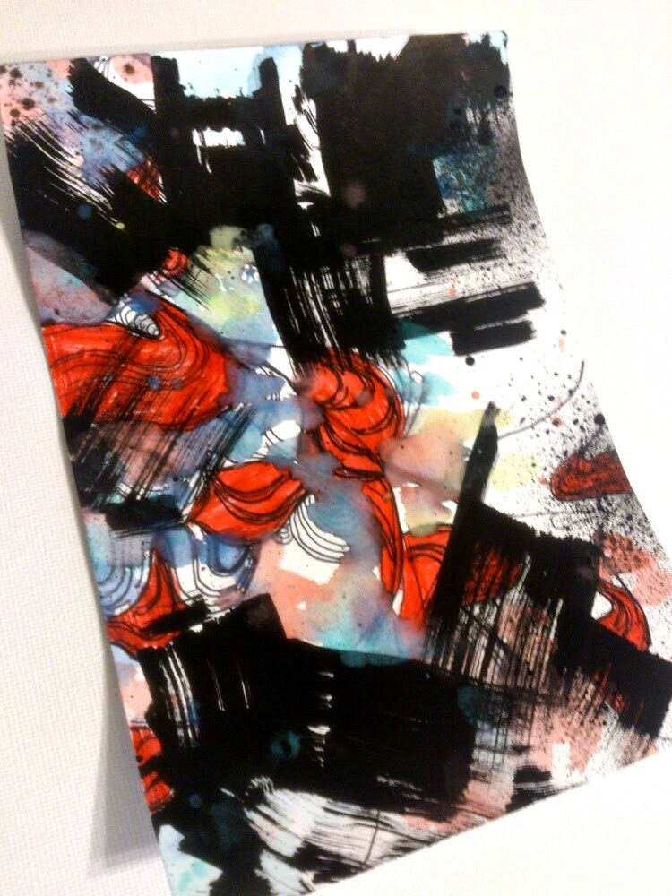 Small original abstract art illustration on eco friendly recycled paper. Thick abstract mix media art illustration