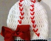 Crochet baseball beanie hat w/ bow