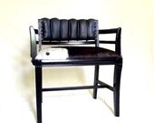 MAY SALES EVENT Vintage Upcycled Wood and Leather Vanity Bench Chair