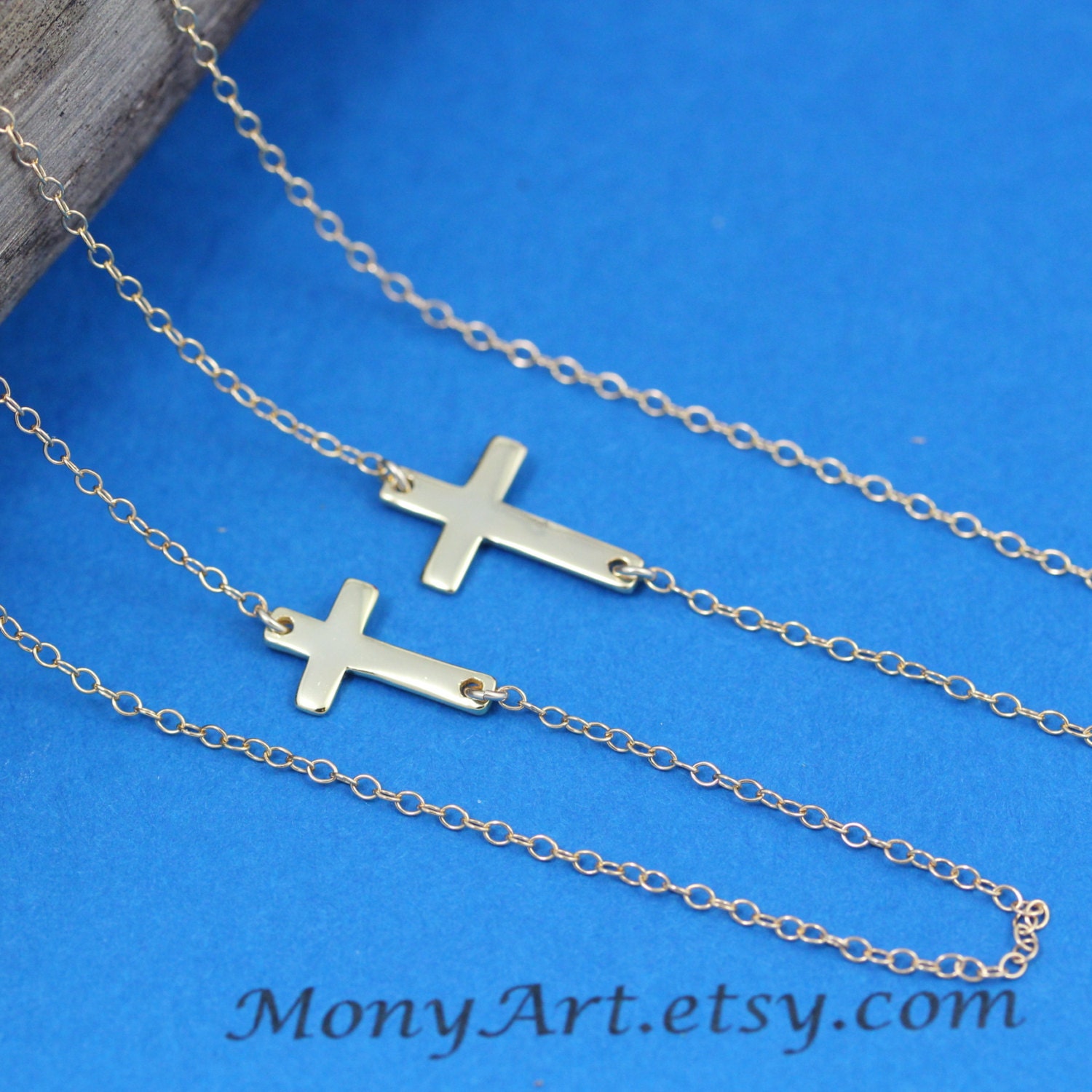 Taylor Gold Sideways Horizontal Cross Necklace - Celebrity jewelry inspired B