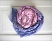 Cotton Hand Dyed Spring Scarf, Summer Scarf, Beach Scarf, Pink, Purple, and Indigo Blue Ombre, Scarf, Shawl, Wrap with Silver Thread Stripe