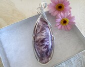 Rare Purple Charoite Stone Sterling Silver Wire Wrapped Pendant