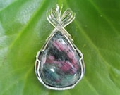 Ruby Zoisite Stone Sterling Silver Wire Wrapped Pendant
