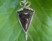 Fantastic Petrified Oak Wood Stone Sterling Wire Wrapped Pendant Necklace