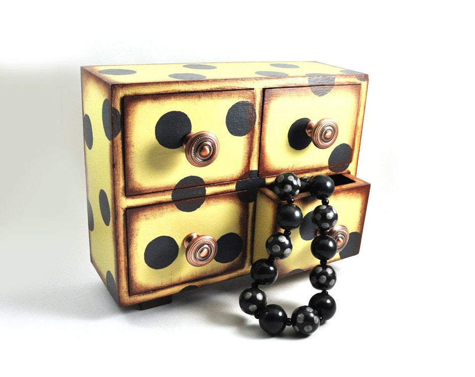 Vintage polka dot - mini chest of drawers -  box for jewelry, Storage & Organization, gift idea for her, home decor - made to order