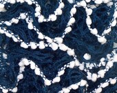 Navy blue white ruffle scarf yarn. Salsa super Bulky Roving yarn ICE yarns