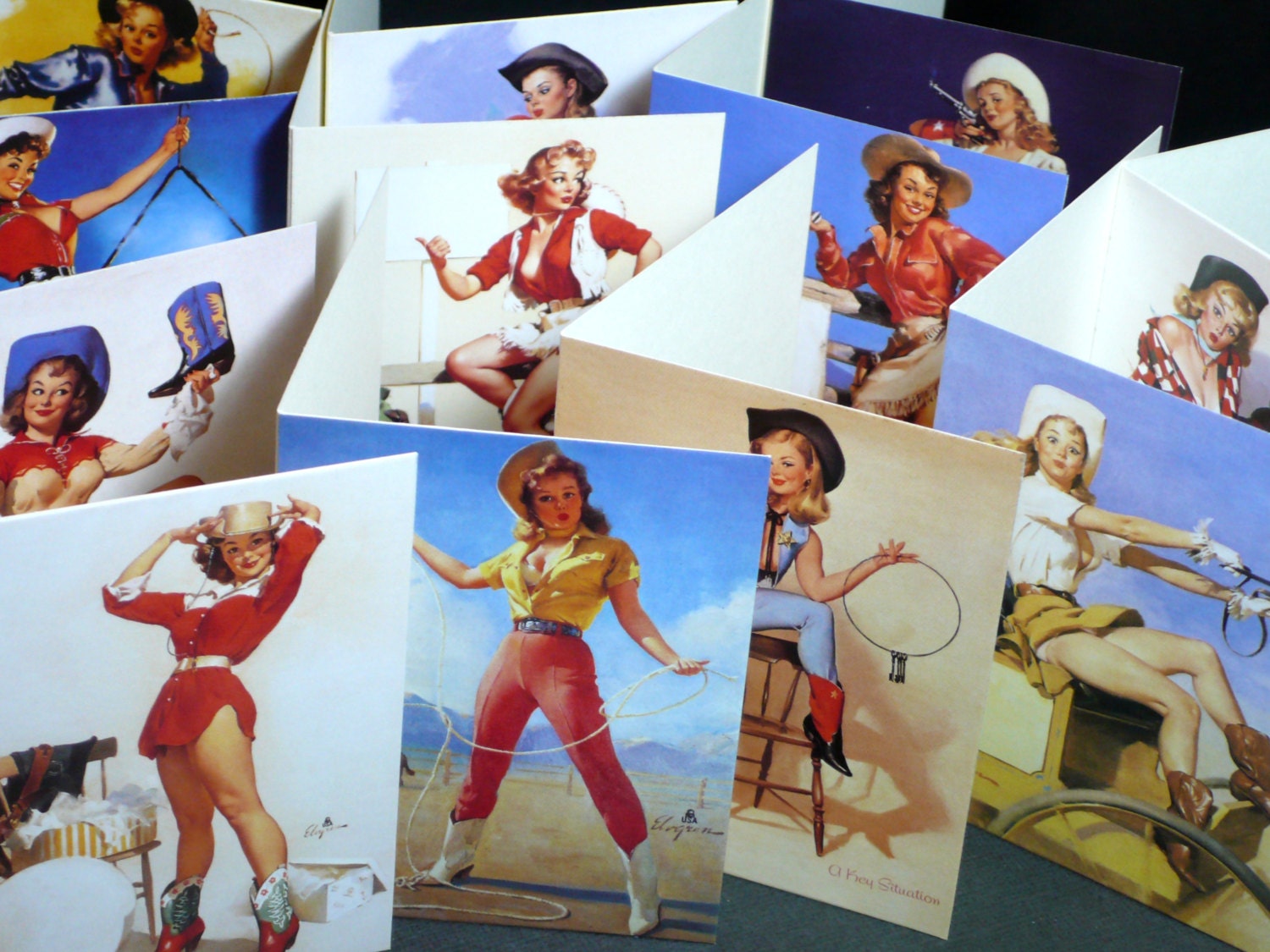 Cowgirl PinUp Cards Cowgirl Pin Up Girl Notecards Cow Girl Invitation Mini YeeHaw Greeting Boxed Notes - Blank Set of 12 Different Images