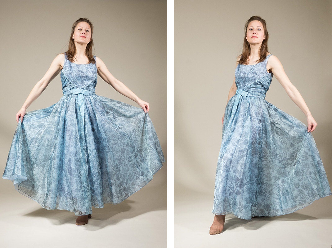 Grey Organza  Dress Graduation  Prom Ball Gown by Jean Allen 60 vintage 50s dress silhouette  / size xs to small