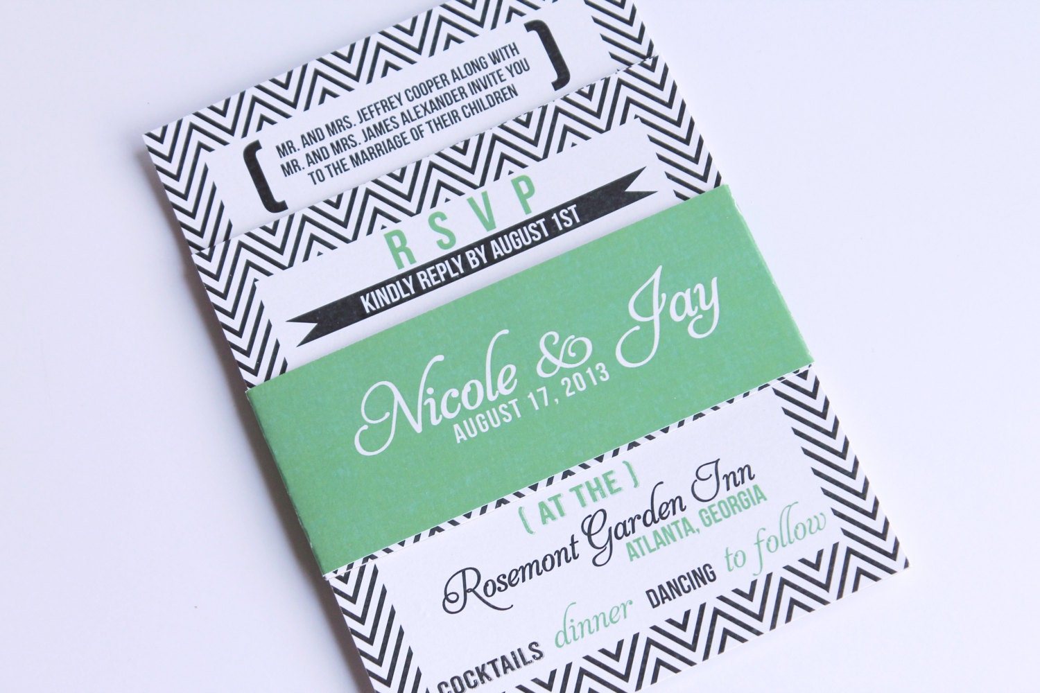 Modern and Bold Chevron Typography Wedding Invitations with Bellyband - DEPOSIT listing