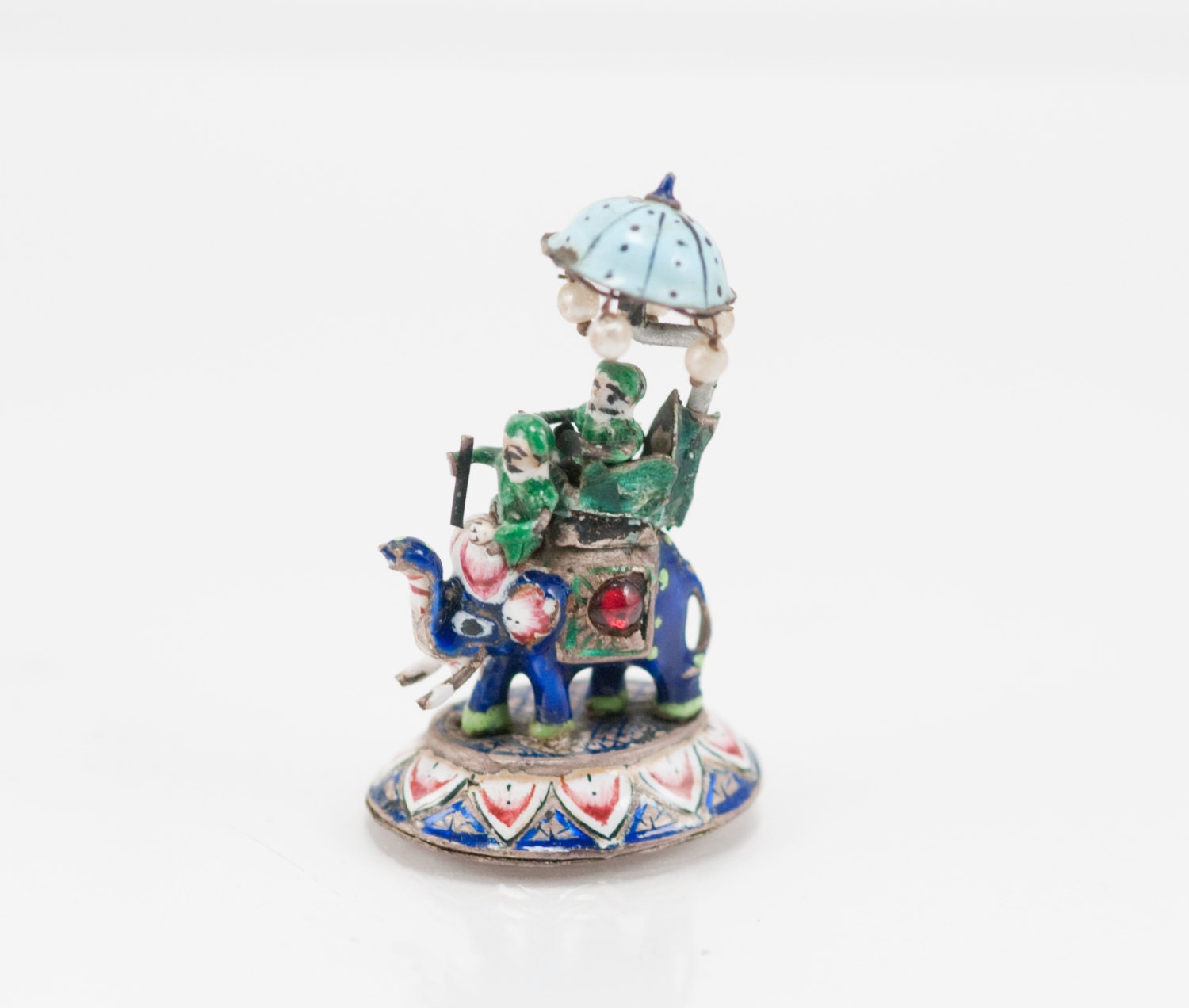 Miniature Persian Enamel Elephant with Tiny Riders