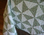 Green and White Reversible Quilt 85" x90" will fit up to pillow top plush Queen - Free Shipping within US